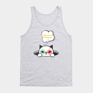 A cat angry about anything looking him Tank Top